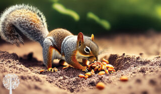 Squirrel gathering nuts. 