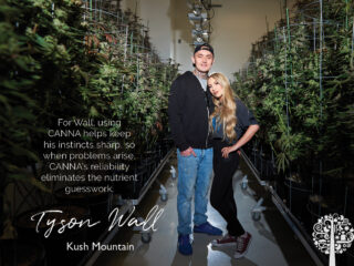 Tyson Wall pictured in the facility of Kush Mountain with his wife