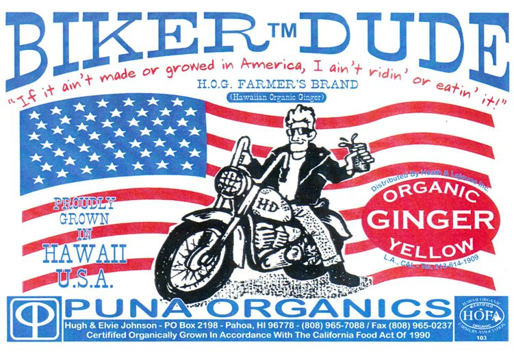 Ad for Certified Organic Biker Dude Ginger